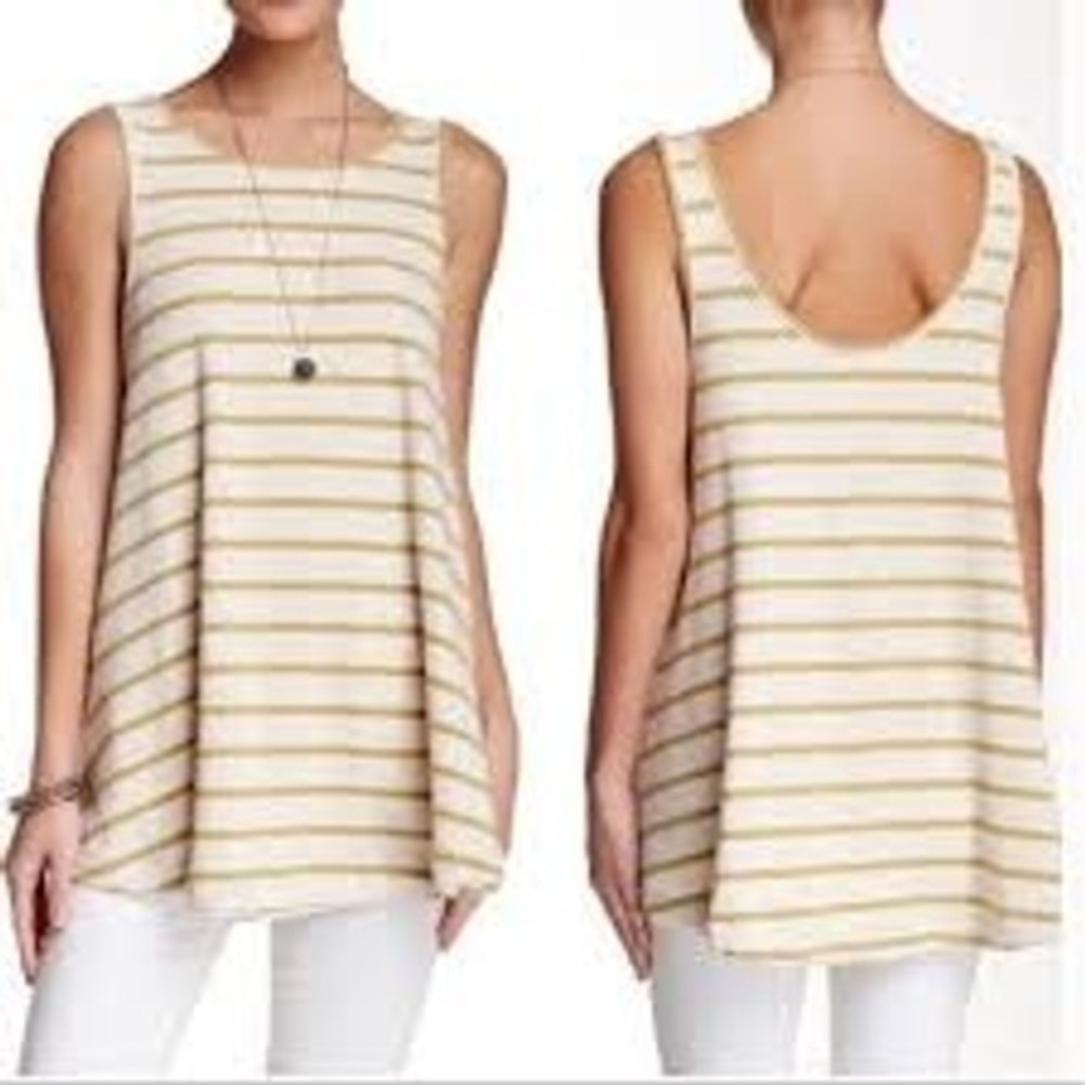 FREE PEOPLE WE THE FREE Yellow & Blue Stripe Tank Top Garden Tunic EUC‎ Small